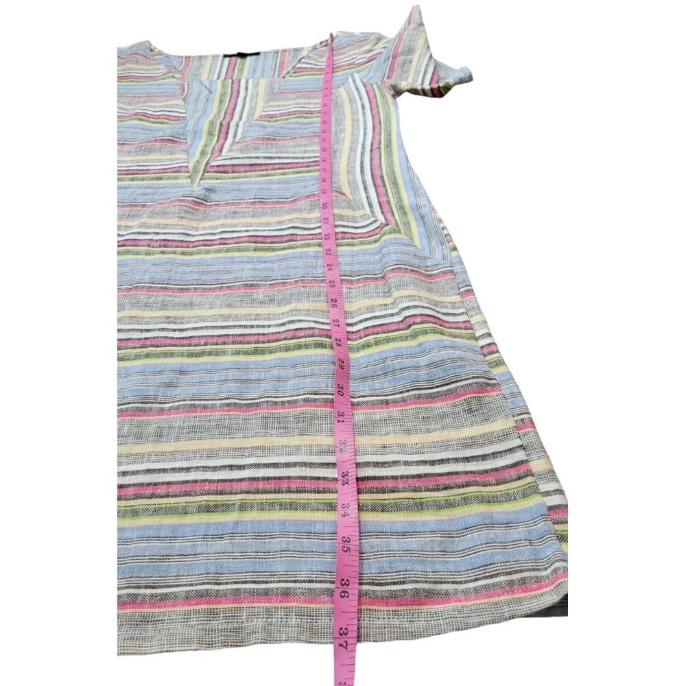 FOR CYNTHIA Striped Square Neck Short Sleeve Linen Cotton Blend Shift Dress S - Picture 4 of 9
